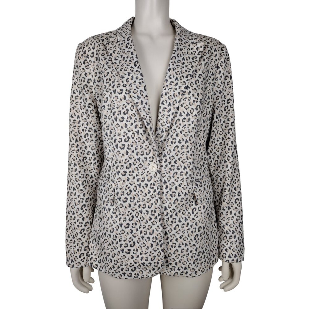 Nine West Leopard Print Fitted Blazer Jacket Womans Size 10